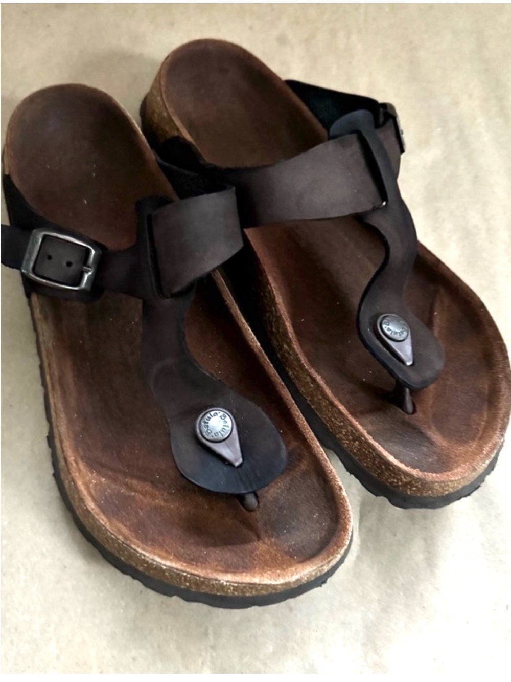 Birkenstock Betula Gizeh Brown Leather Sandals. Size 8